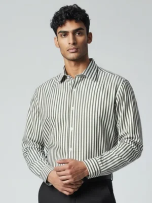 Custom Fit Sage & White Striped Broadcloth Shirt 1