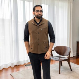 Men's Premium Basket Tweed Sleeveless Jacket – Brown